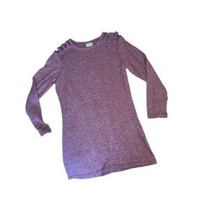 Essentials by poof tunic 3/4 sleeve knit top l 10/12 cross open shoulder  (B1)